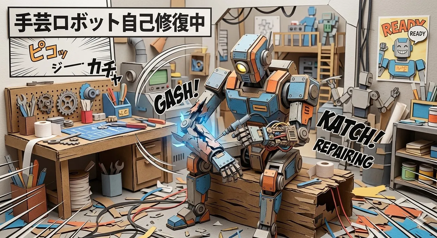 A robot repairing itself in a workshop — self-healing parsers